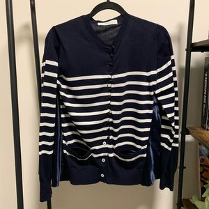 SACAI stripe cardigan with ruffle